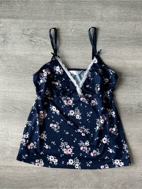 Marilyn Monroe Navy Floral Lace Trim Babydoll Cami Top - Women's